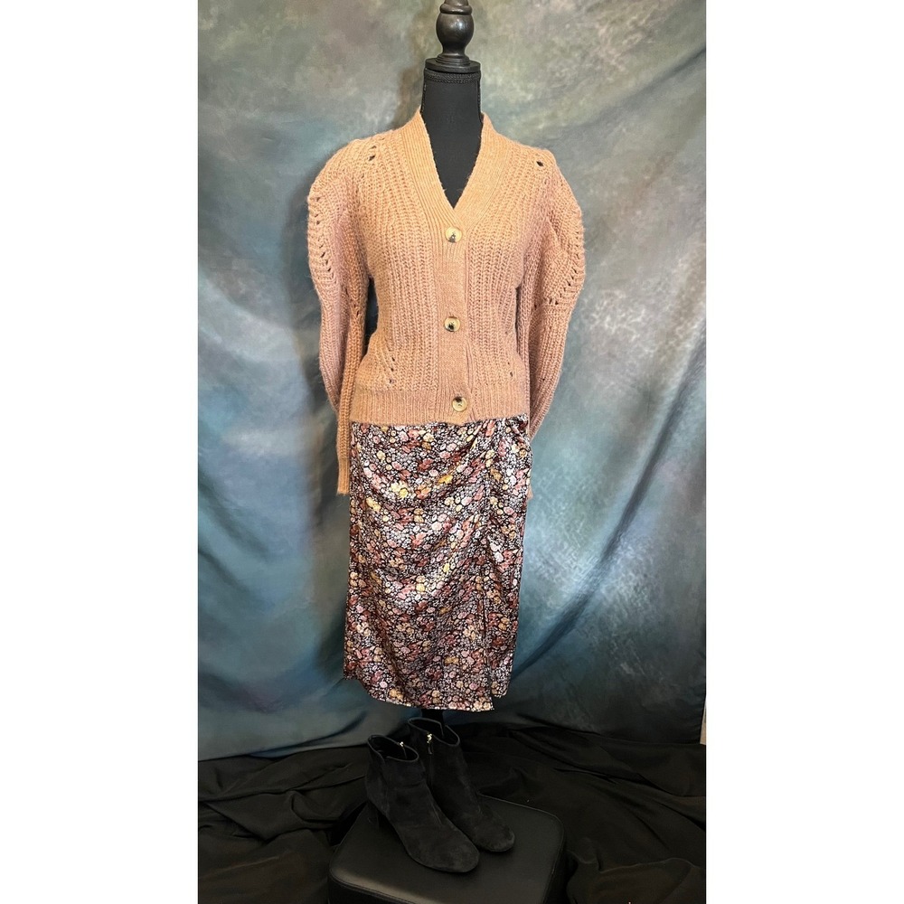 Abercrombie & Fitch Ruched Floral Midi Skirt Womens Size Small Brown Pink Yellow - Picture 8 of 8